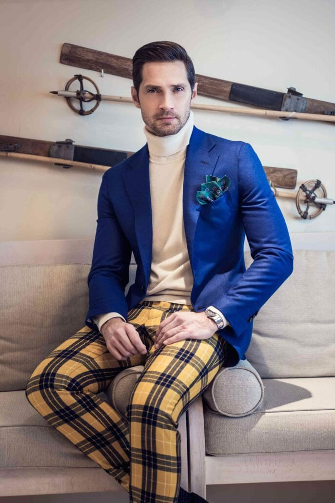 Gianluca Cerutti vestindo calça xadrez de flanela de lã