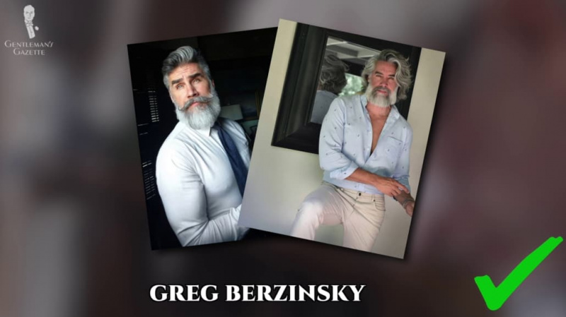 Greg Bberzinsky vypadal sofistikovaně a šedivý s barvou vlasů.
