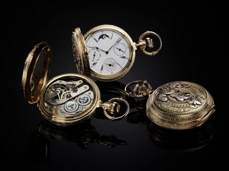 1870 Kapesní hodinky s trojitým kalendářem a měsíčními fázemi