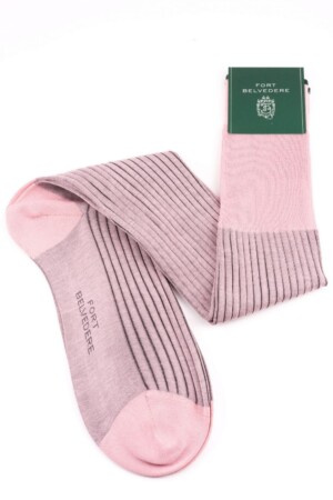 Chaussettes côtelées à rayures roses et grises Fil d