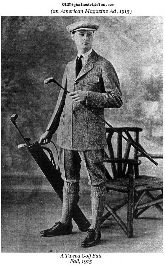 Terno de golfe de tweed em 1915