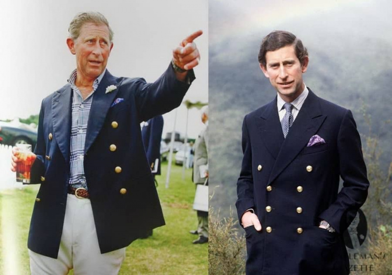 Príncipe Charles no mesmo blazer azul 8x3 com abotoamento duplo