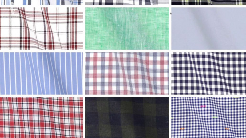 Různé barvy a vzory košilových látek nabízených Spier & Mackay.