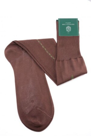 Středně hnědé ponožky se zelenými a krémovými hodinami z bavlny