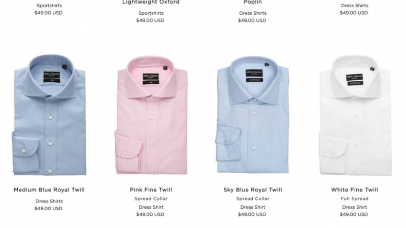 As camisas da Spier & Mackay variam de US$ 39 a US$ 55.