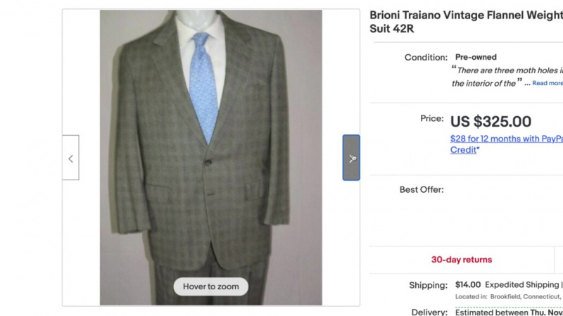 V některých online obchodech, jako je eBay, se prodávají vintage obleky Brioni.