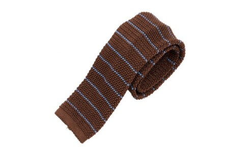 Cravate Tricot Marron Moyen à Fines Rayures Bleu Clair - Fort Belvedere