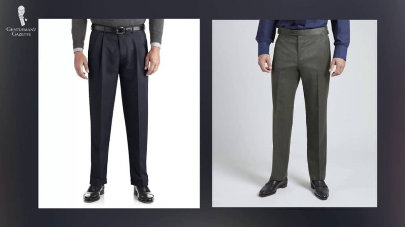Une comparaison côte à côte de pantalons avec plis et sans plis