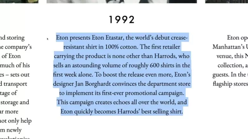 Eton začal vyrábět neželezné košile v roce 1992