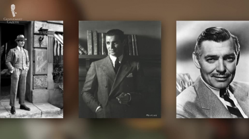 Trois photos de Clark Gable en tenue de soirée.