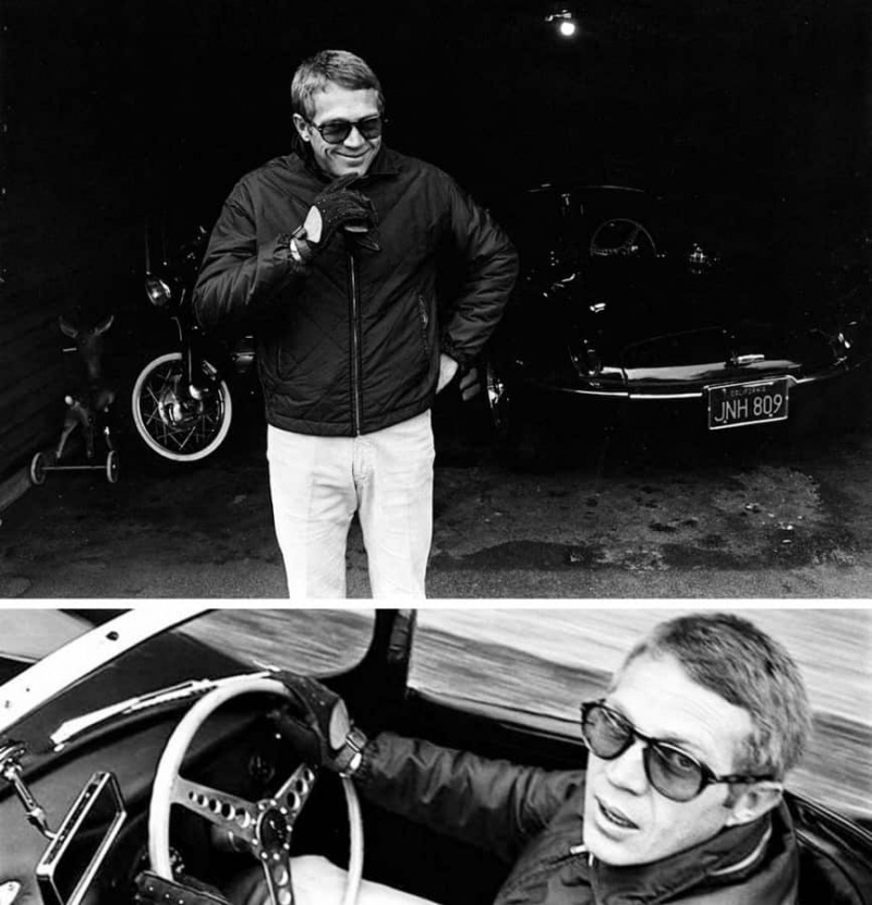 Steve McQueen vestindo uma jaqueta semelhante a uma jaqueta Harrington sem elásticos