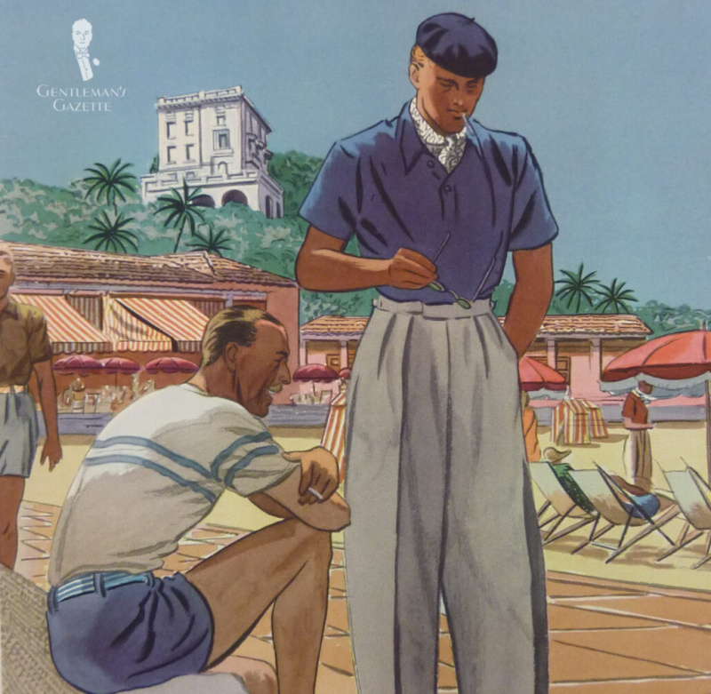 Dois homens em roupas de verão típicas de meados da década de 1930