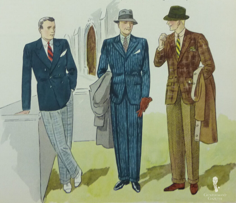 Kolme miestä 1930-luvun alun puvuissa