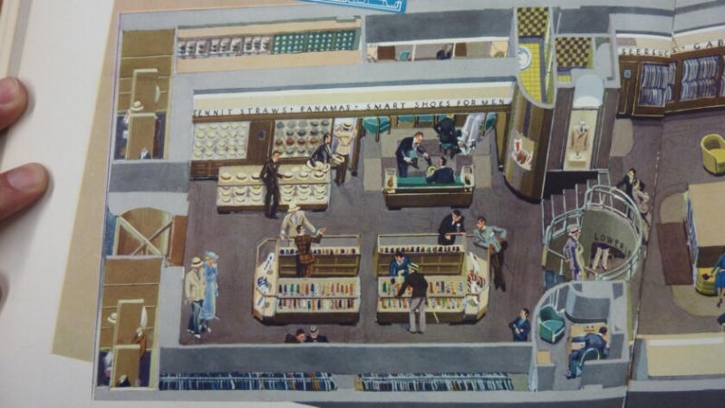 Uma ilustração de uma loja de departamentos da década de 1930