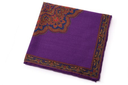 Pochette de costume en laine de soie violette, orange, verte et bleue