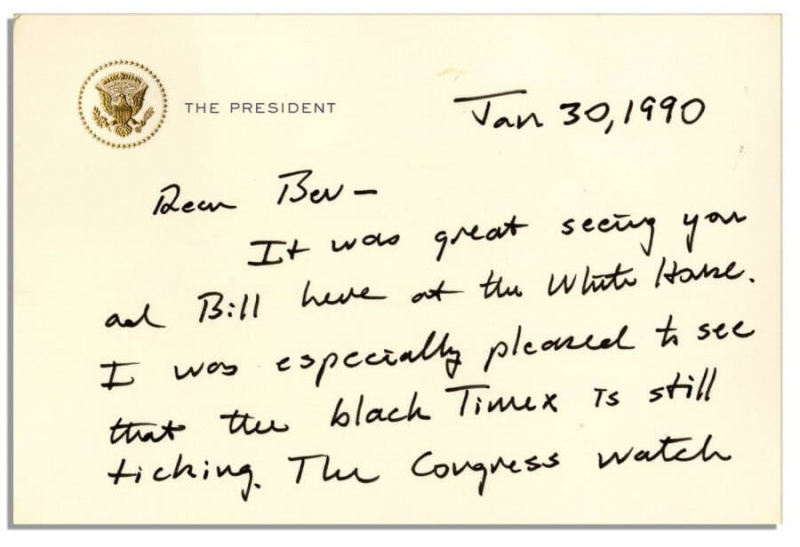 Handgeschreven notitie op presidentieel briefpapier