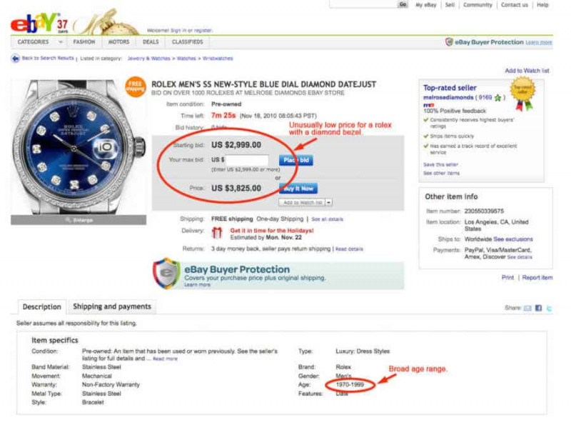 Un exemple de fausse montre vendue sur eBay