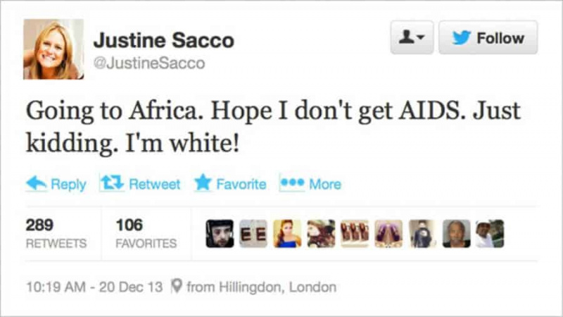 Justine Sacco zveřejnila Tweet, který ukončil její kariéru jako mocná manažerka