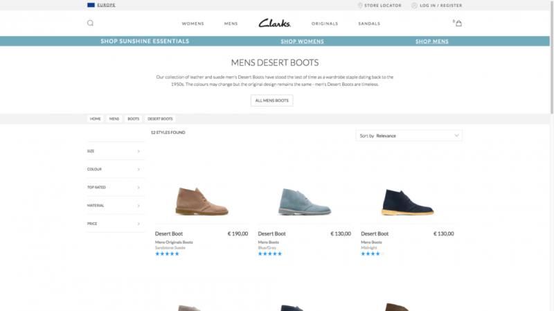 webové stránky Clarks