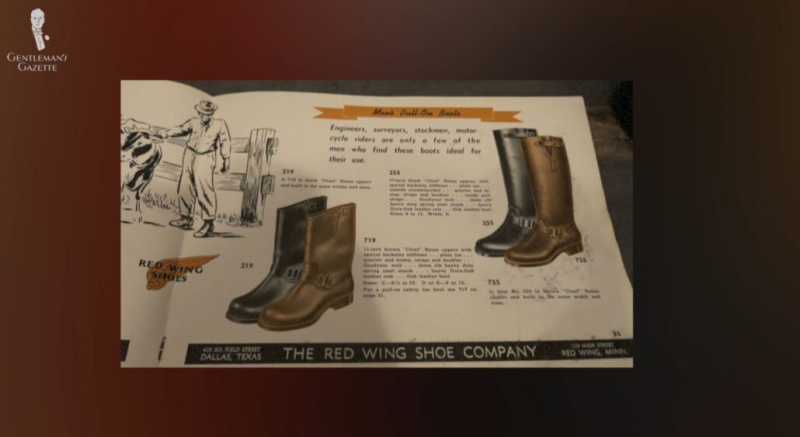 Les bottes à enfiler Black and Brown Chief sur un catalogue Red Wing vintage