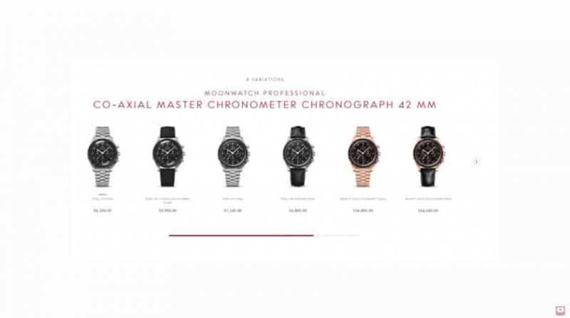 Uma fotografia de relógios Speedmaster em várias faixas de preço.