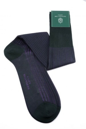 Shadow Stripe Žebrované ponožky Tmavě zelené a fialové Fil d Ecosse Cotton Fort Belvedere
