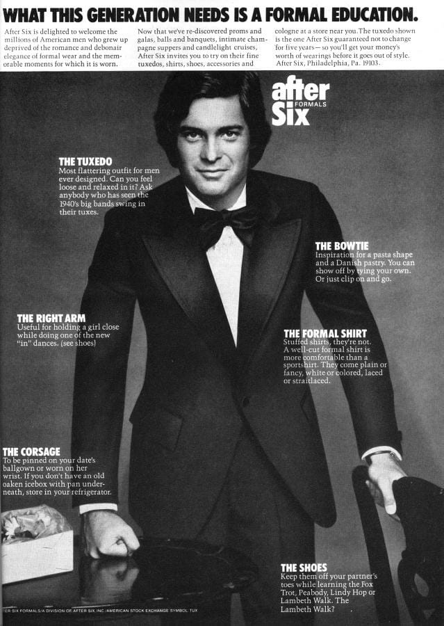 After Six Tuxedo Ad des années 70