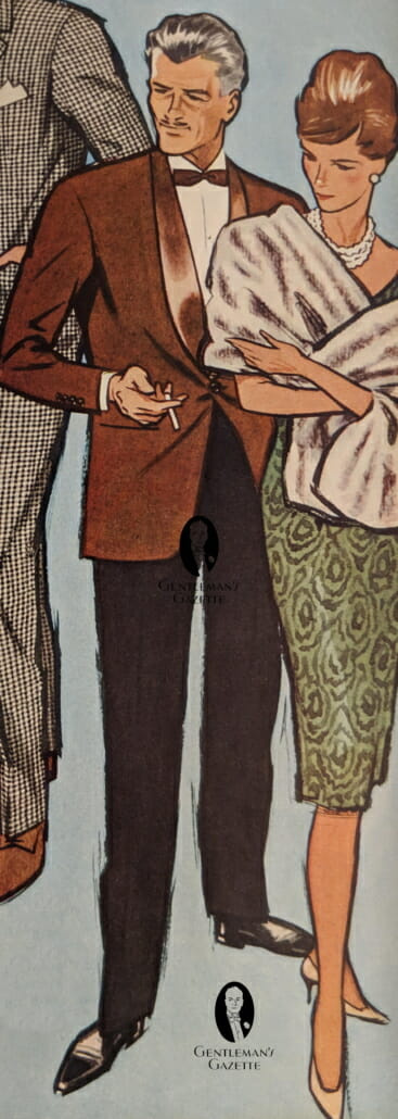 Jaqueta marrom dos anos 60 com lapelas de cetim
