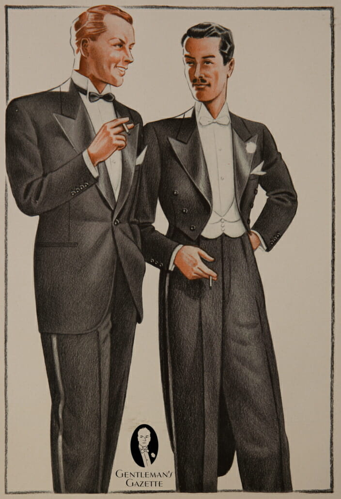 Černá kravata s křídlovým límcem - Německo 1942 Všimněte si kulaté vesty na bílé kravatě a vysokých křídlových límců