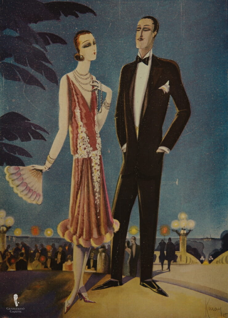 Tenue de smoking à cravate noire stylisée Jazz Age de 1925