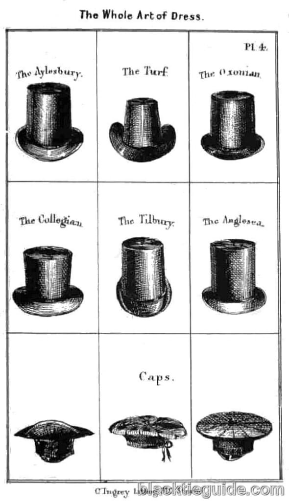 Styly anglických cylindrů z knihy etikety z roku 1830
