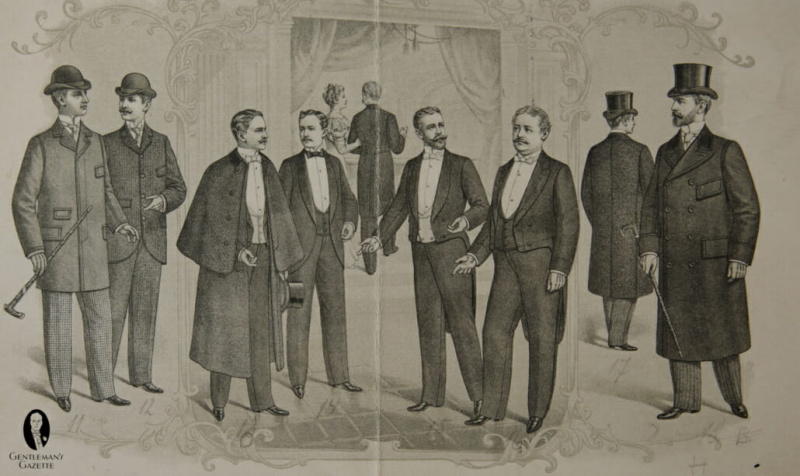 Amérique 1894 - pas les 3 ensembles cravate blanche et cravate noire au milieu