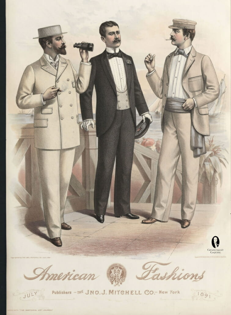 Všimněte si šátku podobného cummerbundu, který zakrývá pas napravo – červenec 1891