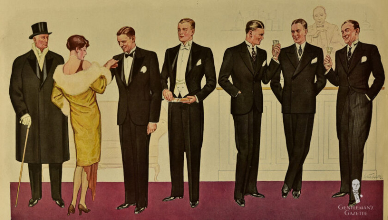 Une illustration de mode vintage montrant des hommes lors d