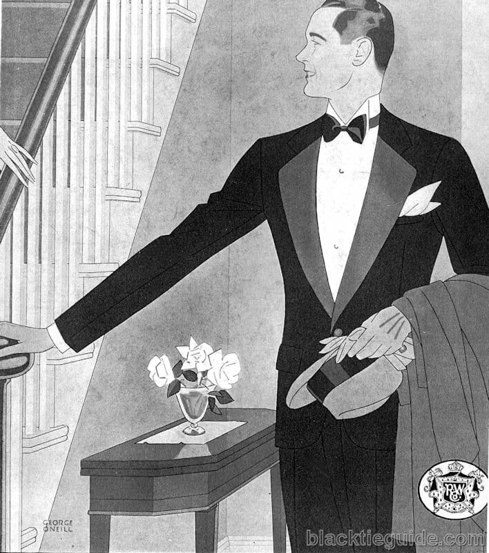 1928 Notch Lapel smoking s šedým homburgským kloboukem