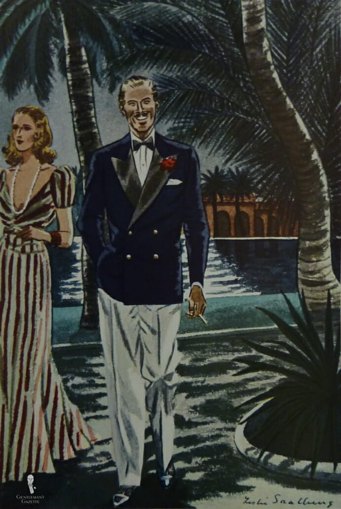 Černá kravata inspirovaná Monte Carlo Reverse Warm Weather z roku 1939 Všimněte si zlatých knoflíků a lodiček