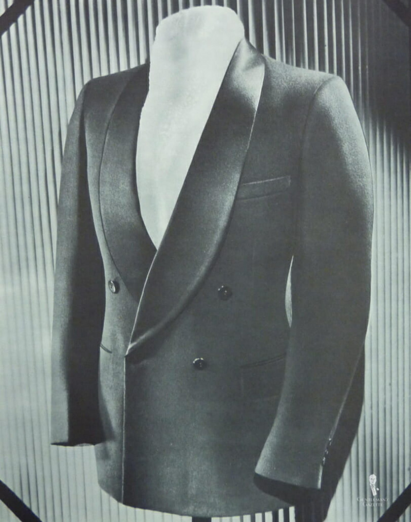 Jaquetas com gola xale DB - EUA 1930 em lã penteada inacabada azul meia-noite com bolsos de jato e 3 botões de punho