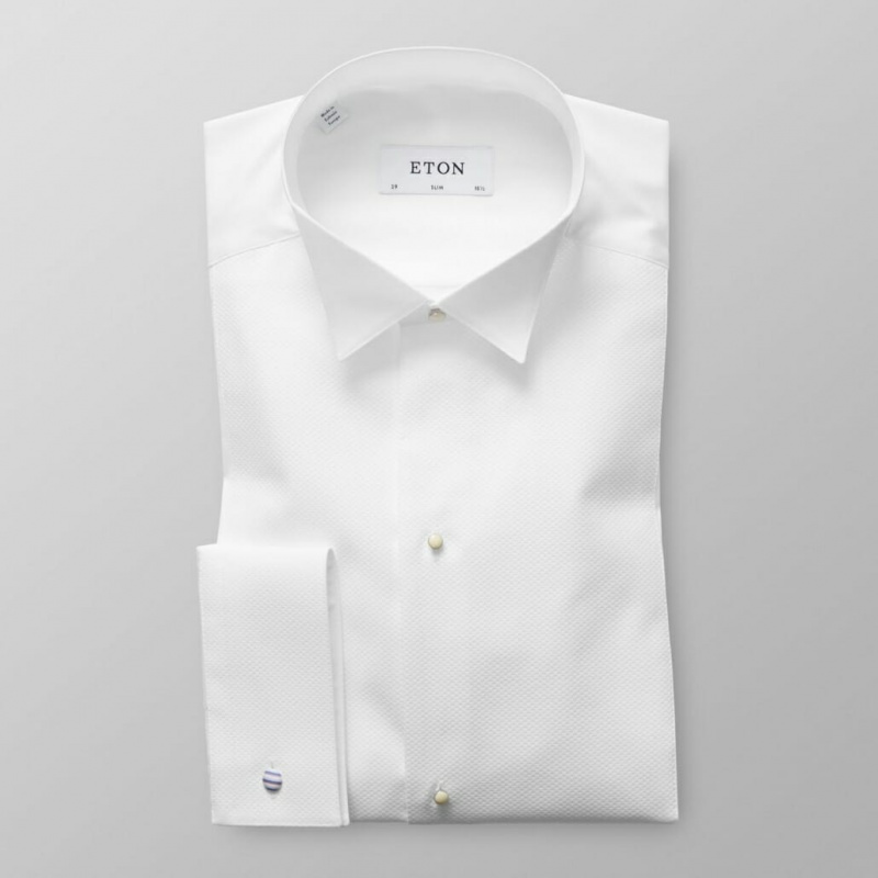 Camisa de gravata branca com gola de asa anexada por Eton