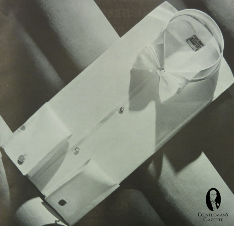 Outra camisa Arrow White Tie em algodão sanforizado para dois tachas. Camisa $ 3, gola 35 centavos e gravata borboleta $ 1 - como os tempos mudam