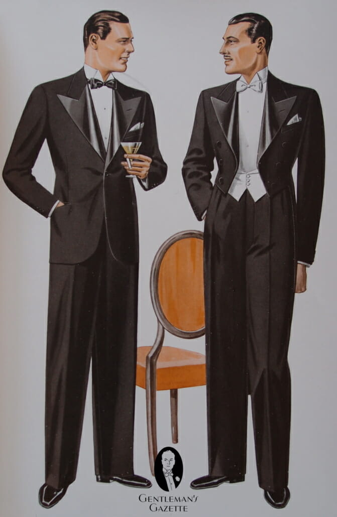 Večernja moda Londona u Velikoj Britaniji 1936. crna kravata i bijela kravata