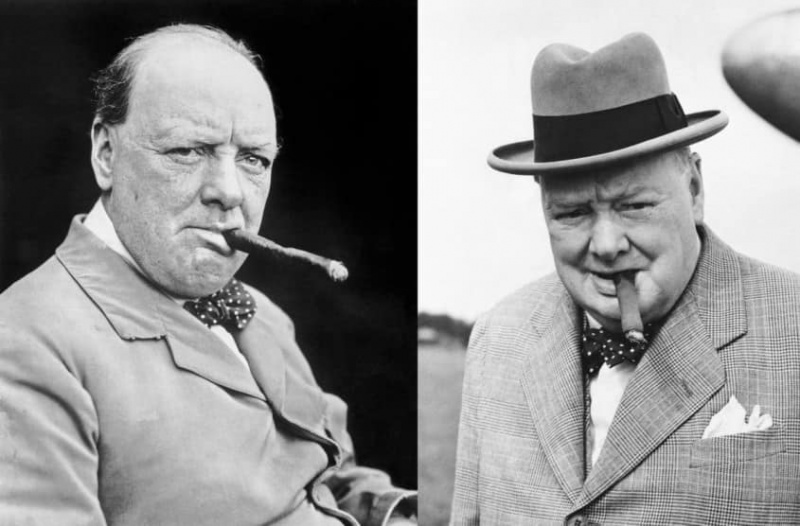 Winston Churchill avec Homburg, nœud papillon et cigare