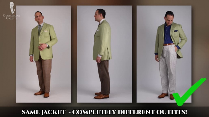 Raphael portant différentes combinaisons de tenues en utilisant une seule veste de sport