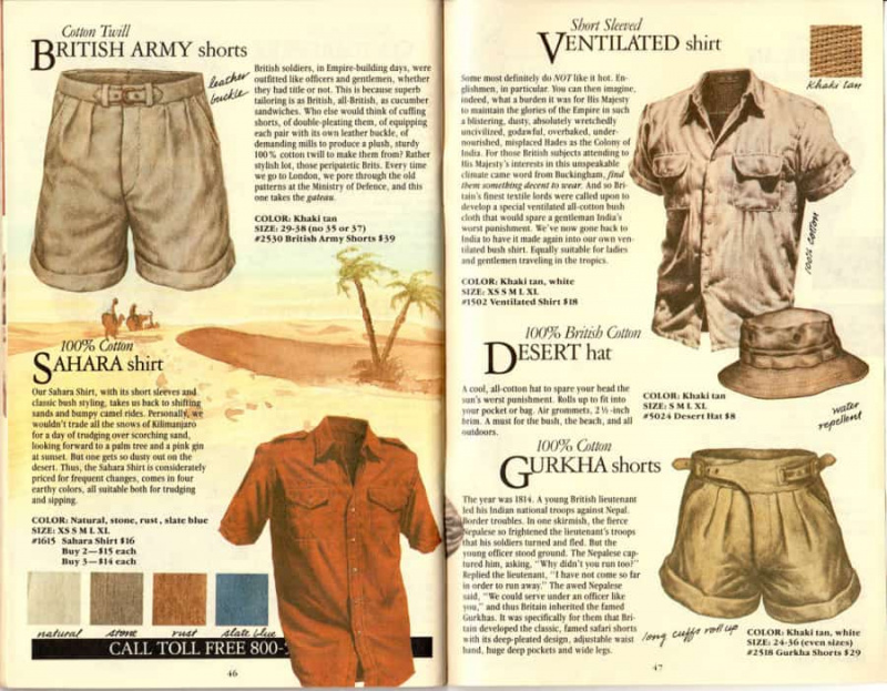 Anúncio vintage mostrando shorts de sarja de algodão para o exército