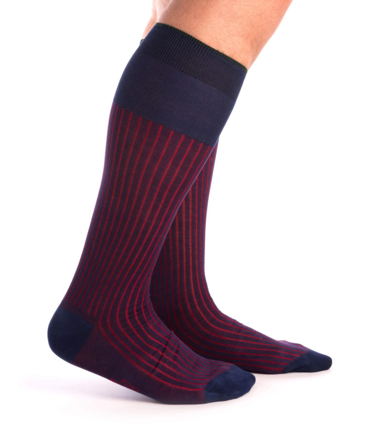 Přes lýtko Shadow Stripe Žebrované ponožky Navy Blue & Red Fil d