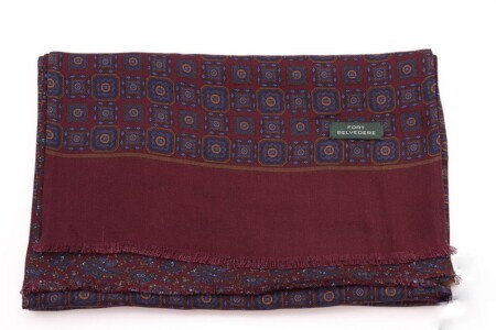 Lenço reversível em motivos de lã de seda vermelho e azul bordô e paisley - Fort Belvedere