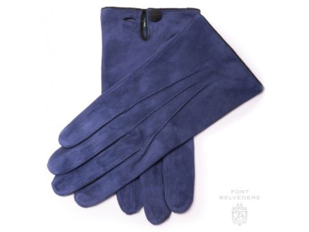 Gants pour hommes en cuir suédé gris bleu marine avec bouton par Fort Belvedere