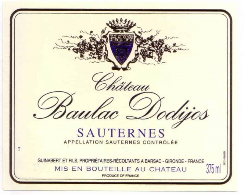 Пример стандардне етикете вина из региона Бордо