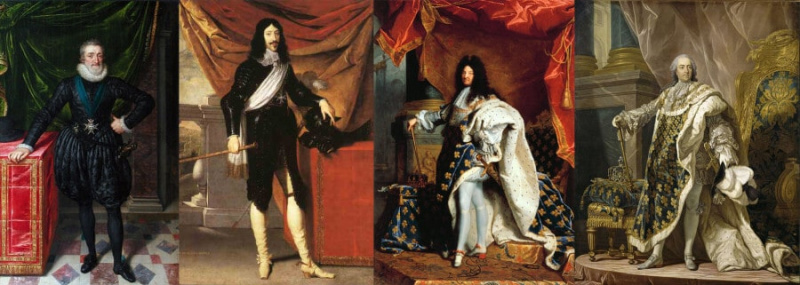 LTR Portréty Jindřicha IV., Loiuse XIII., Ludvíka XIV. a Ludvíka XV