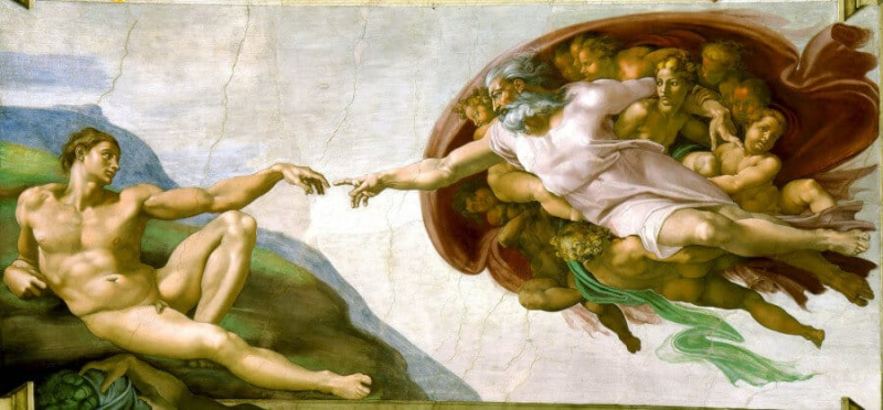 De schepping van Adam op het plafond van de Sixtijnse Kapel door Michelangelo