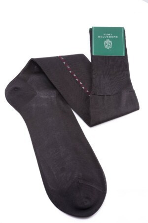 Tmavě šedé ponožky s vínovými a bílými hodinami v bavlně
